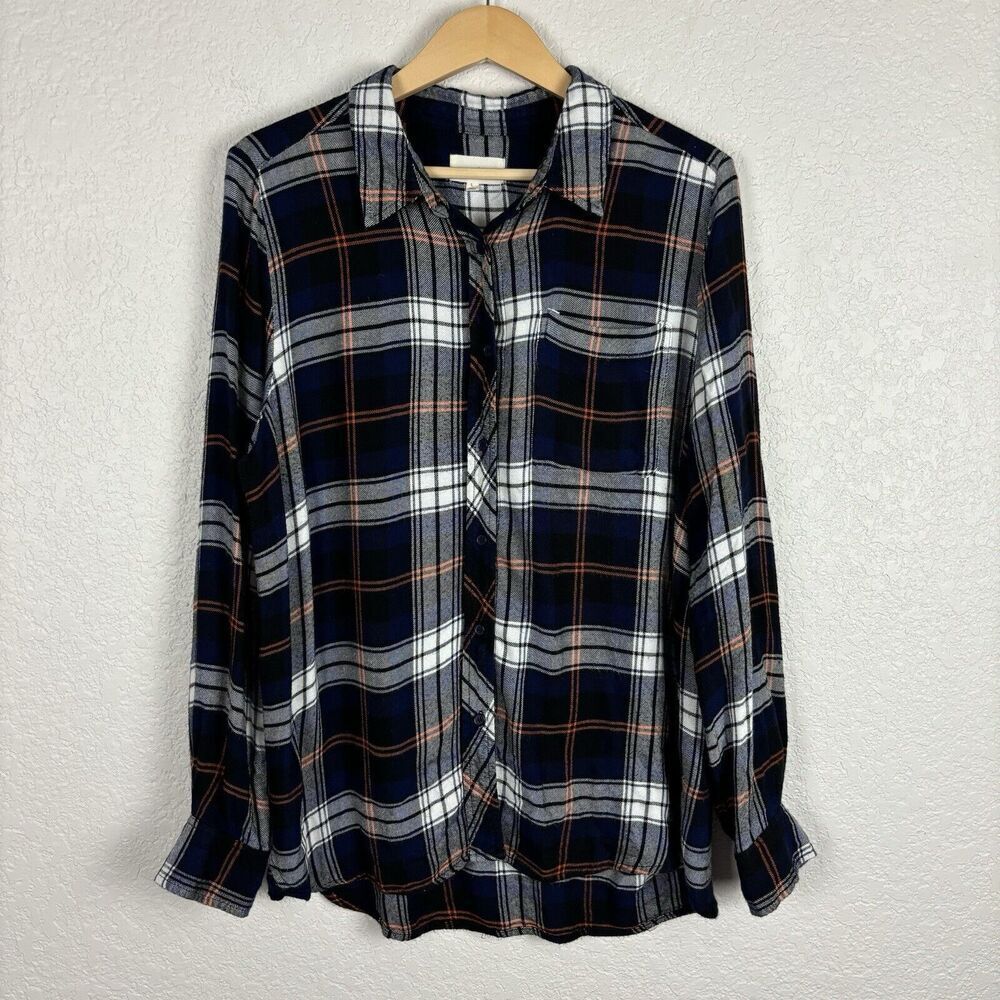 Melloday Womens Plaid Button‎ Up Top Black White Large Fall Gorpcore Cozy Cabin